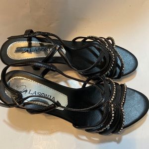 Lasonia F2610 Black Sequin Peep Toe Kitten Heel 6M NEW